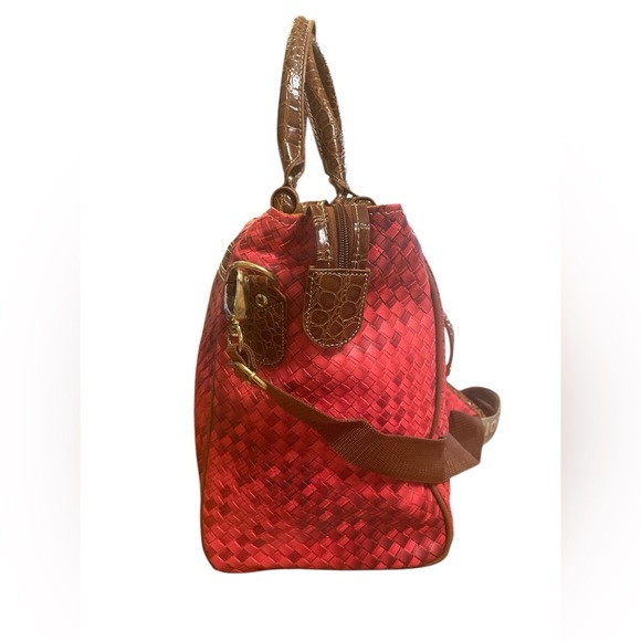 Samantha Brown Dowel Weekender Travel Work Tote Bag Red Croco Embossed - Picture 2 of 10